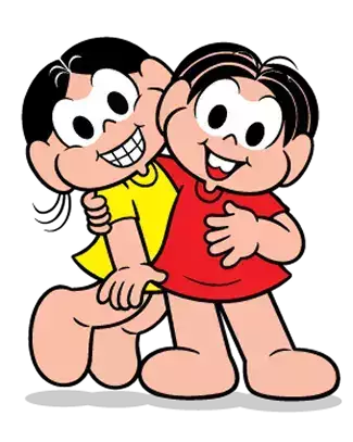 Magali e Mônica abraçadas sorrindo
